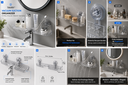 No-Drill Bathroom Organizer | Strong Suction Storage Rack