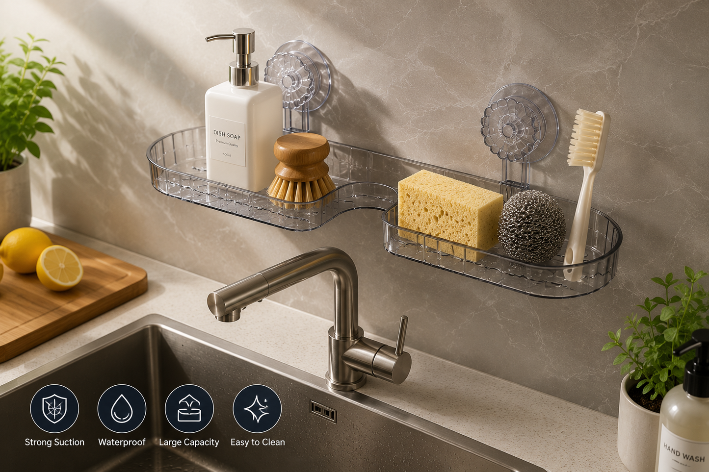 No-Drill Bathroom Organizer | Strong Suction Storage Rack