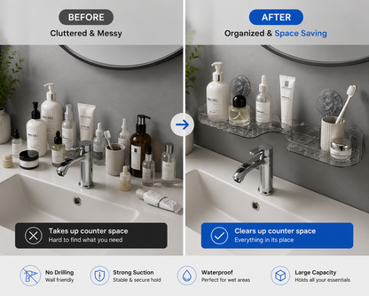No-Drill Bathroom Organizer | Strong Suction Storage Rack